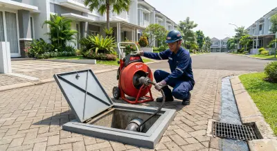 Pembersihan selokan dan bak kontrol mampet menggunakan mesin ridgid Jakarta Timur